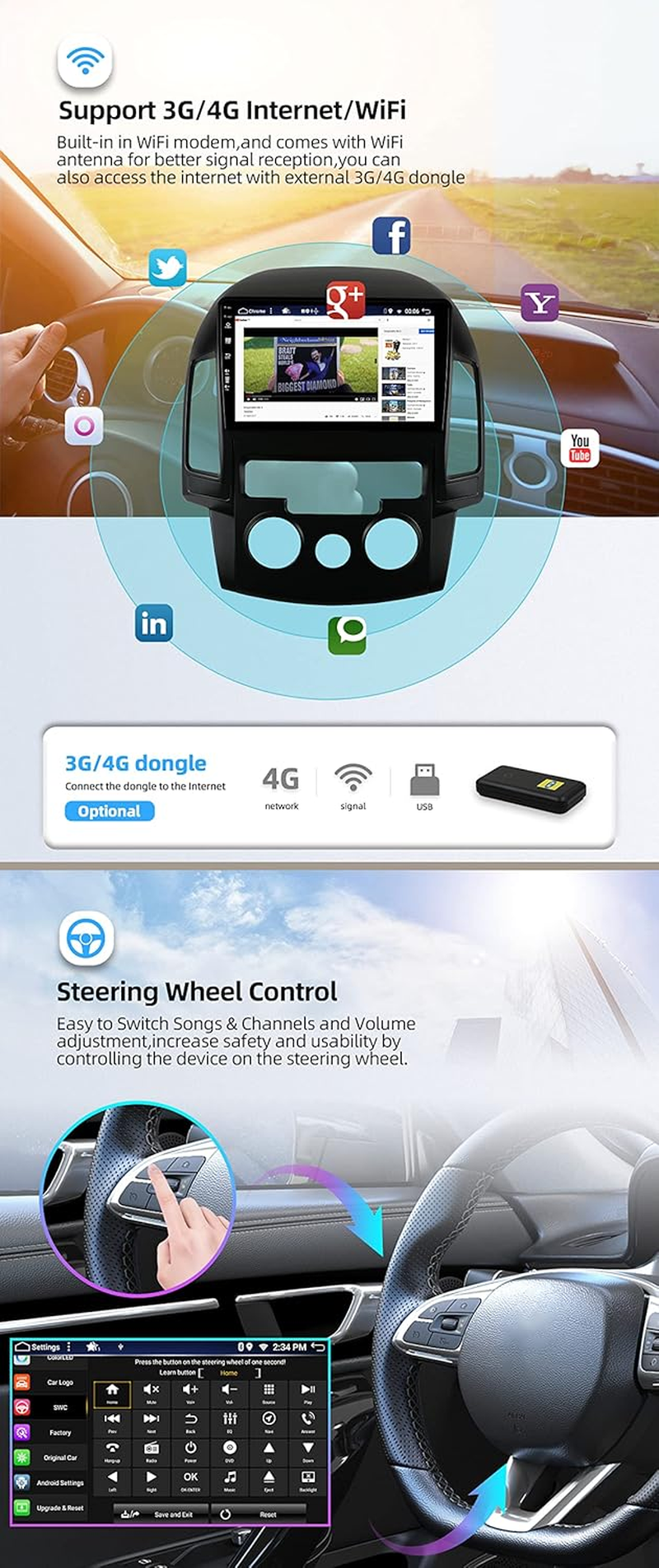 [6G+128G] - Android 14 IPS Car Stereo for Hyundai I30 (2006-2011) - Wireless Carplay/Android Auto - Camera & MIC - 9 Inch 2 Din - DSP Steering Wheel Dual Band Wifi DAB Fast-Boot 360-CAM