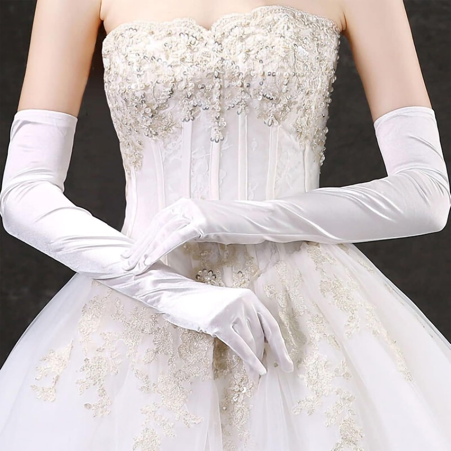 20In Women'S Long Finger Black Gloves Elbow Length Red Gloves image number 6