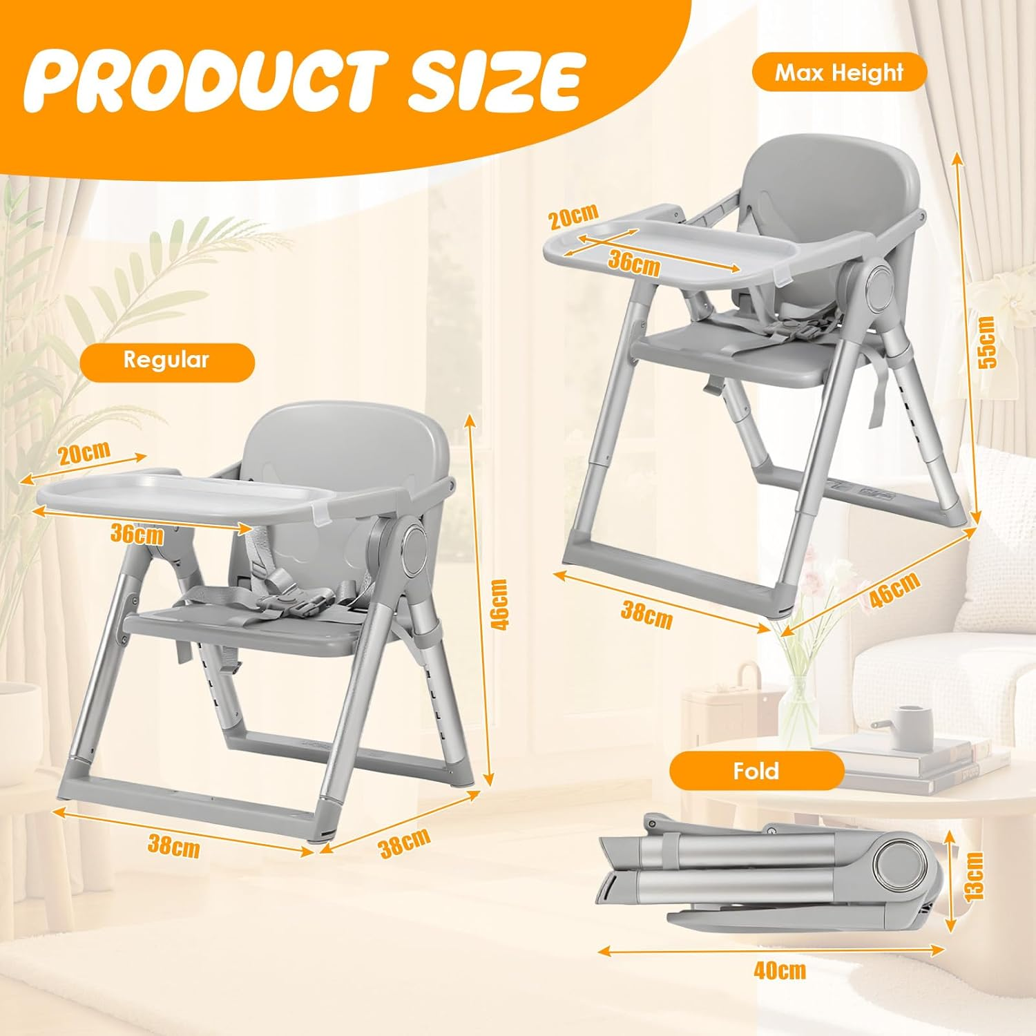 3-In-1 Portable Booster Seat for Babies and Toddlers Adjustable Height with Removable Feeding Tray for Indoor/Outdoor 6 Months - 3 Years with Carry Bag image number 4