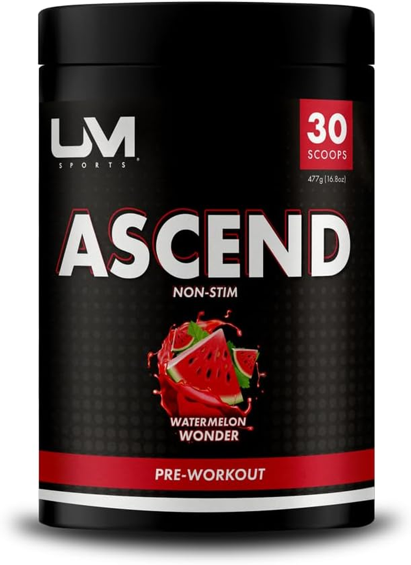 UM Sports Ascend Non-Stim Pre-Workout - Nitric Oxide Boost, Enhanced Endurance & Pump - No Caffeine - Preworkout Supplement Drink for Men & Women (Watermelon Wonder, 30 Serve)