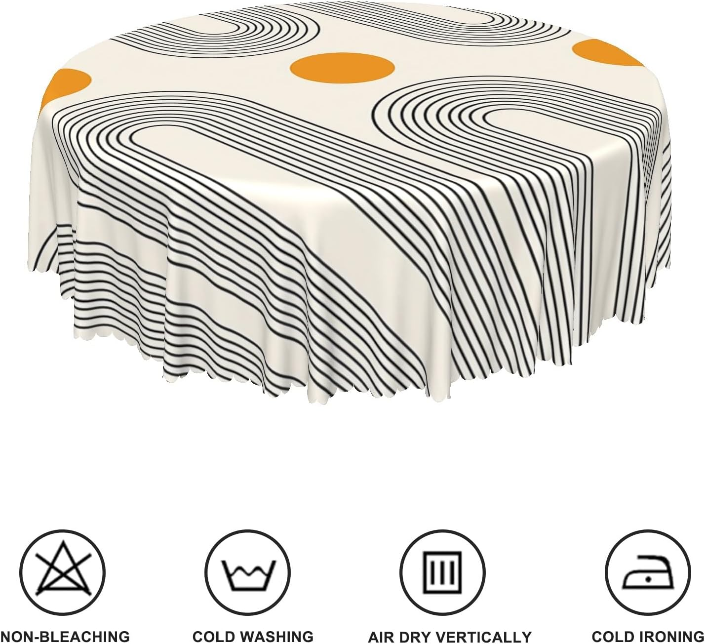 Boho Mid Century round Tablecloth 48 Inch Minimalist Abstract Arch Simple Sun Modern Art Table Cloth Washable and Reusable Fabric Table Cover for Kitchen Dining Room Indoor Outdoor Party Decor image number 3