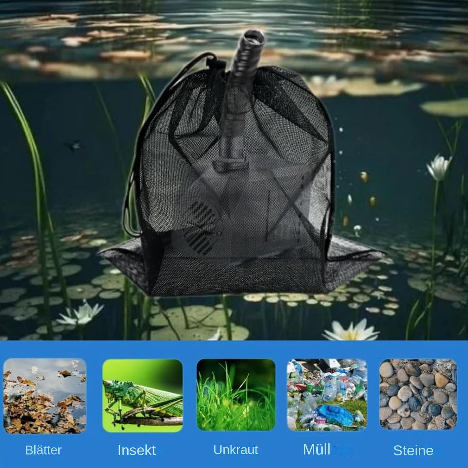 Pond Pump Filter Bag - Pond Pump Filter Bag, Pond Pump, Filter Bag with Drawstring | Aquarium Filter Mesh Filter Bag Pump Mesh Bag for Garden Pond | Outdoor Garden Pond image number 2