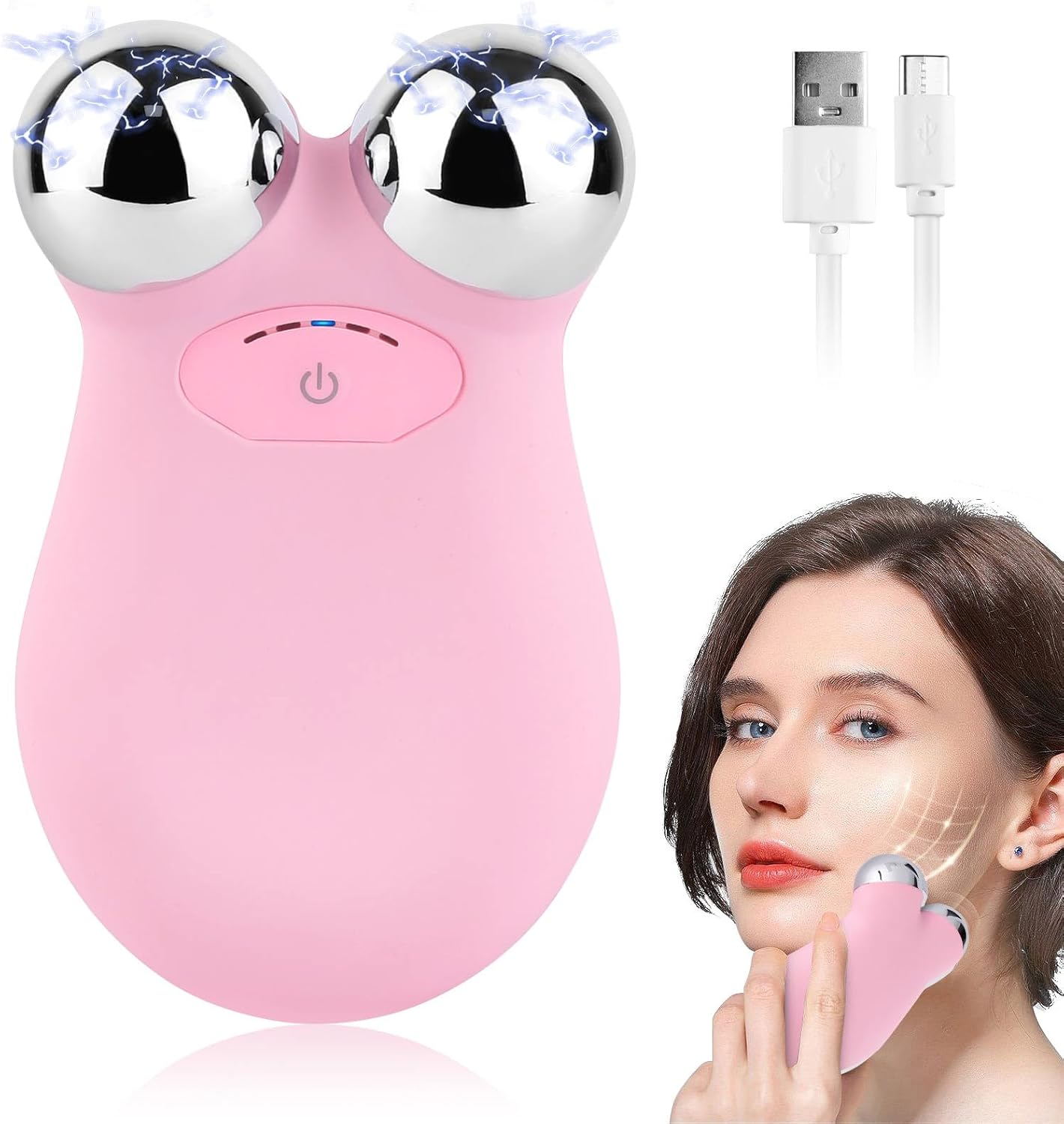 Microcurrent Facial Devices, Mini Microcurrent Face Lift Device Face Massager for Face Lifting and Facial Sculpting(Pink)