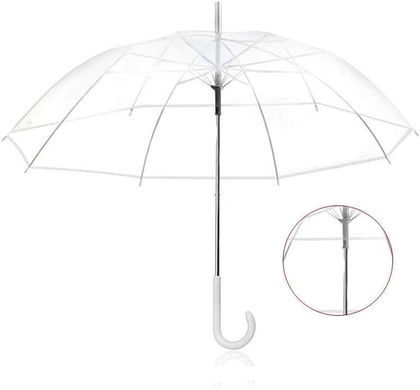 AIMALL Clear PVC 71Cm Long Umbrella, Transparent Wedding Parasol, See Through, Rain Protection, White Handle, Black Frame image number 1
