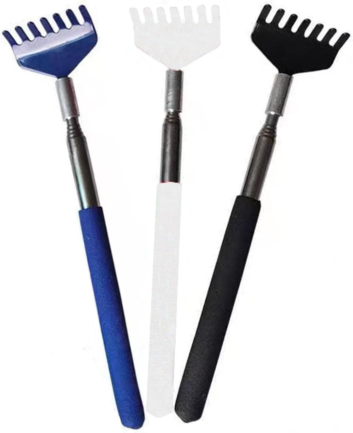 3 Pcs Portable Extendable Back Scratcher,Extendable Back Scratcher,Portable Telescoping Metal Back Scratchers,Hand Massager with Soft Rrubber Treatment（Black, Blue and White） image number 1