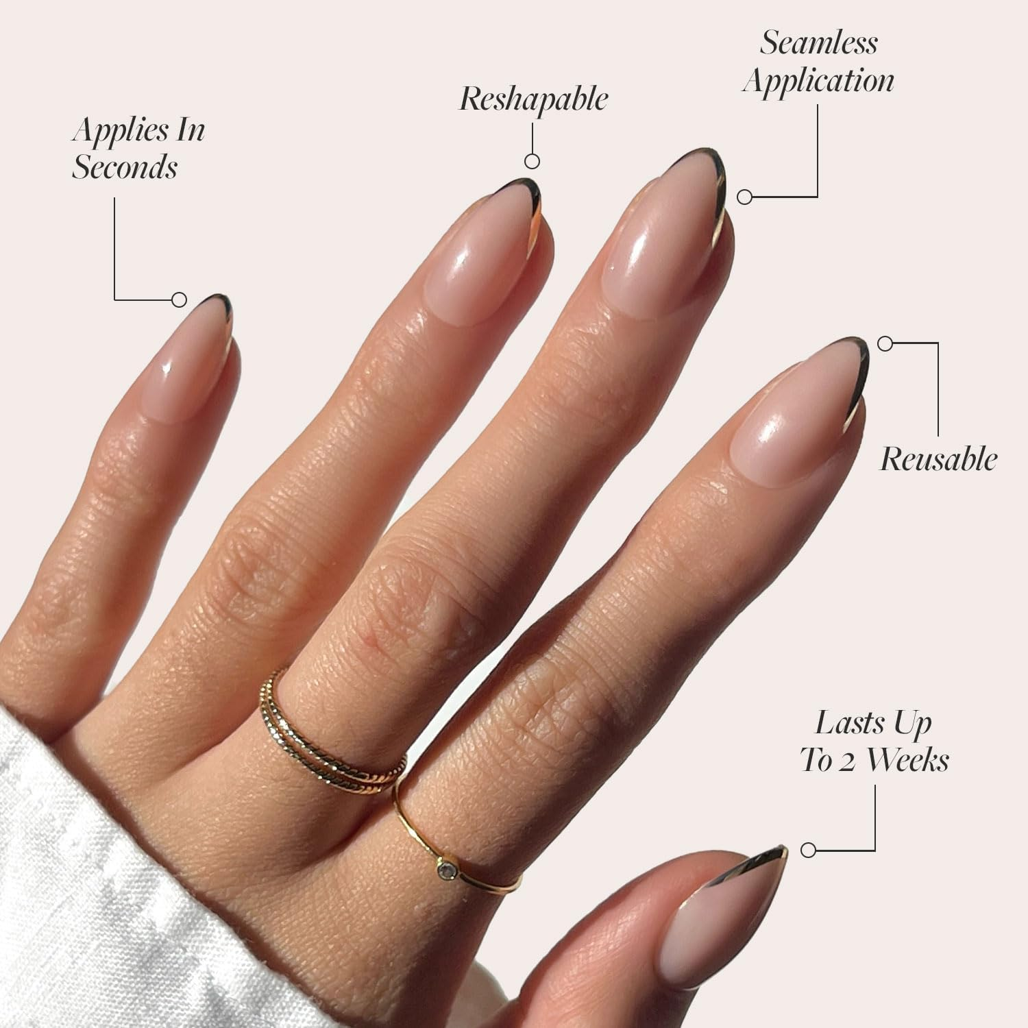 Glamnetic Press on Nails - Gold Standard | Semi-Transparent, Glossy Gold French Tip Nails, Salon Quality | 15 Sizes - 30 Nail Kit with Glue