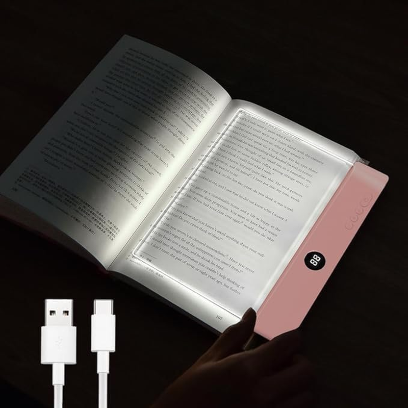 Book Light, Rechargeable Clear LED Flat Book Lights for Reading in Bed at Night with 3 Colors & Timer, Dimmable Panel Plate Books Lamp Full Page Lights, for Women Readers Kids Books Lovers