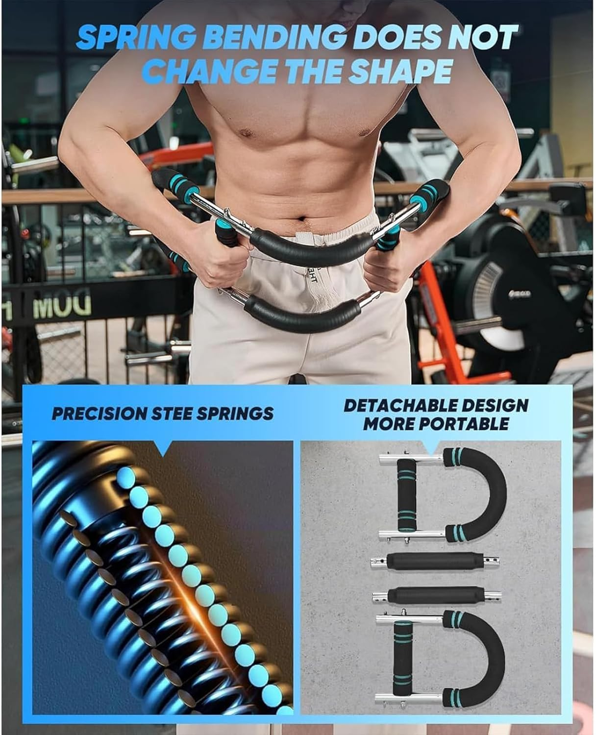 Twister Arm Trainer, 40-100Lb Adjustable Power Twister Bar for Chest, Shoulder & Arm Workout, Portable & Detachable Forearm Strengthener, Spring Resistance Home Gym Equipment for Men & Women image number 4