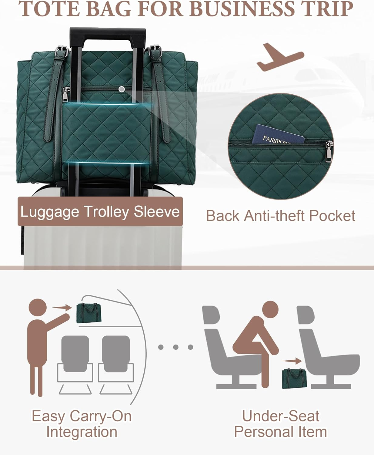 Quilted Laptop Bag for Women,Vaschy Puffer Work Tote Bag Office Briefcase Handbag Shoulder Bag for Business,Travel,College, Fits 15.6In Laptop - Green image number 6