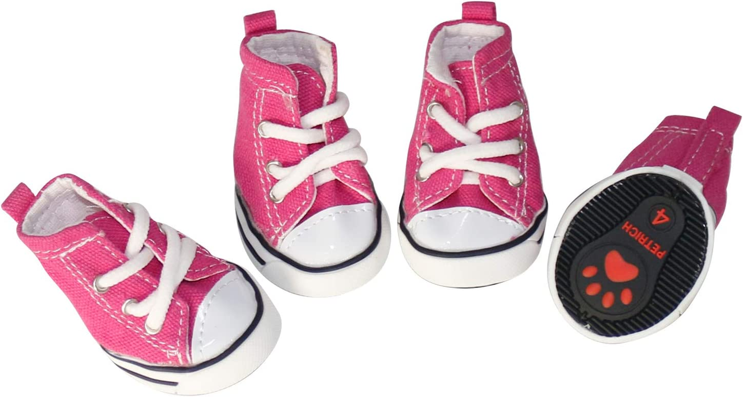 URBEST 4 Pcs Pet Dog Puppy Canvas Sport Shoes, Sneaker Boots, Outdoor Nonslip Causal Shoes (S, Pink)
