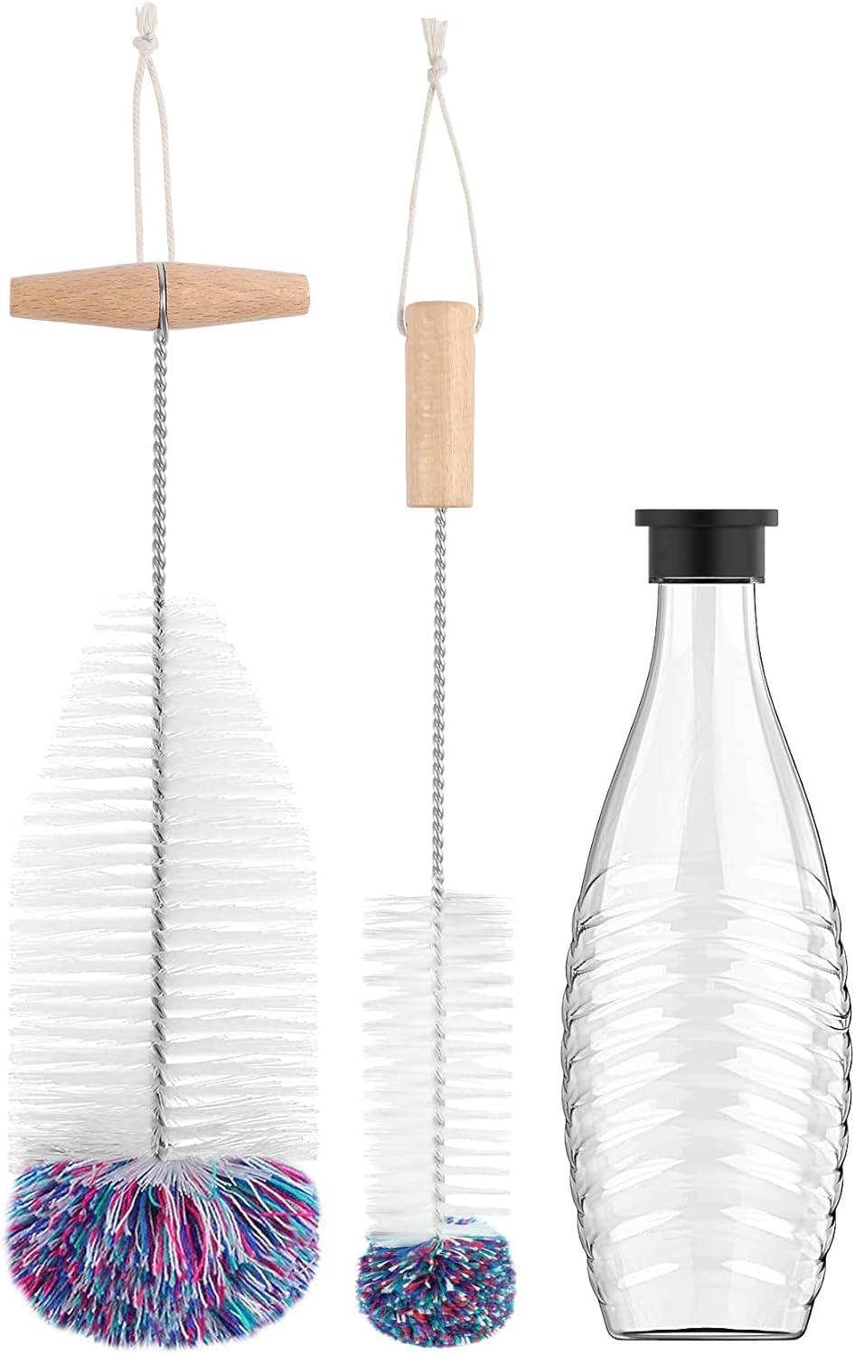 Bottle Brush for Sodastream Glass Bottles, 2 Pack White, Nylon Bristles, Stainless Steel + Nylon, Long Handle image number 6