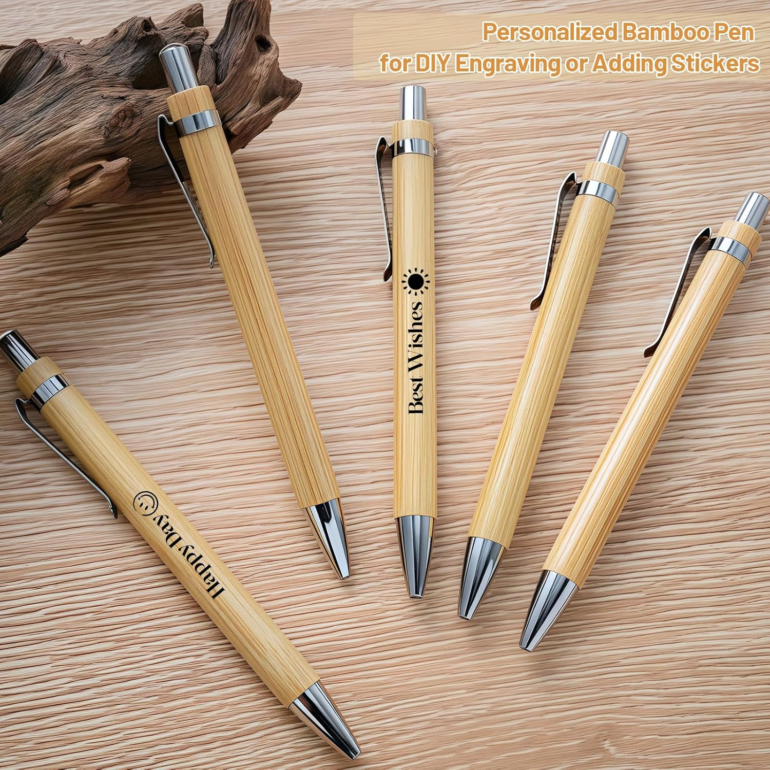 12 Pcs Bamboo Retractable Ballpoint Pens Black Ink 1Mm Pen with Clip, Wooden Retractable Ballpoint Pen, Wood Bamboo Pens for Men Women Employee Writing Signature Journaling Home Office School image number 1