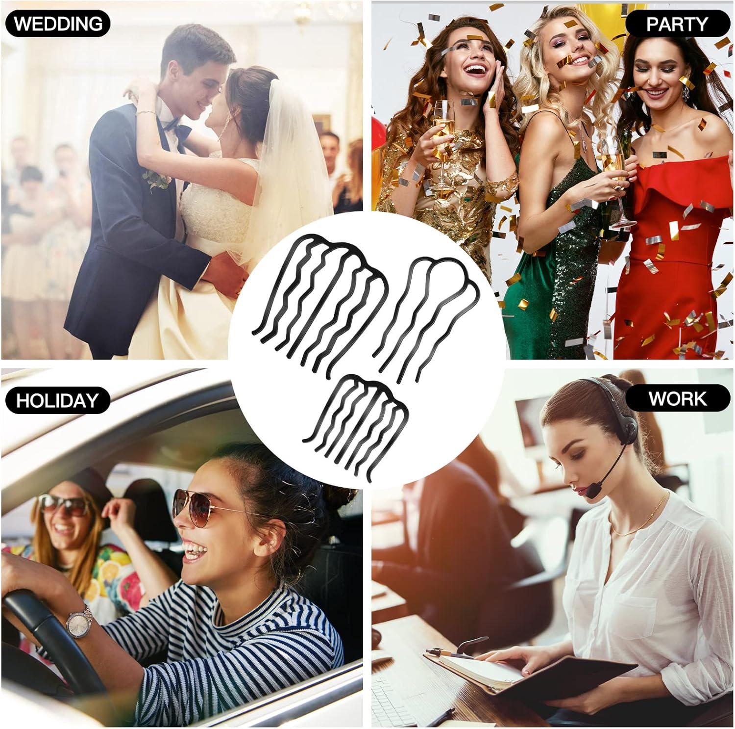 Giegxin 9 Pcs Metal Hair Combs & Pins, U-Shape Twist Hair Tool, Hair Side Combs for Women & Girls (Classic Style, Black, 9.5 X 8 Cm, 7.5 X 6.5 Cm, 9 X 5 Cm) image number 5