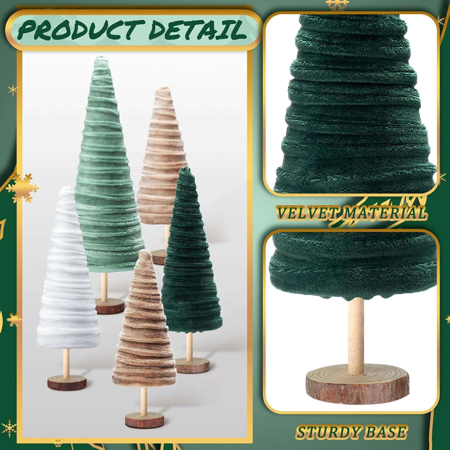 Kigley 5 Pcs Christmas Velvet Trees Set Neutral Christmas Decoration Boho Christmas Cone Trees Flocked Tabletop Centerpieces Farmhouse Home Decorations for Kitchen Xmas Party Mantel Tiered Tray Gift image number 3
