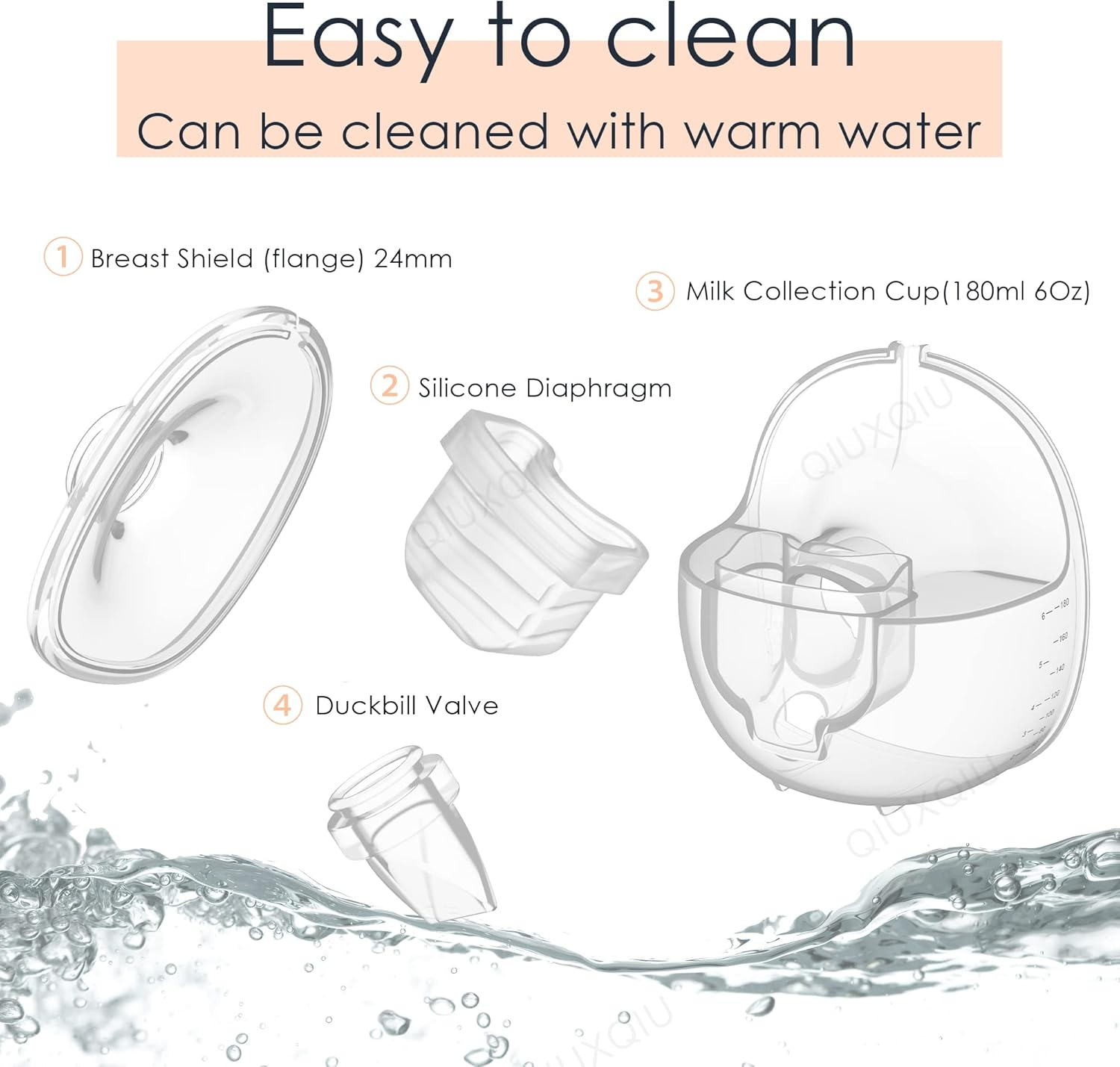QIUXQIU Wearable Breast Pump Replacement Parts,Include Duckbill Valve, Silicone Diaphragm, 24Mm Flange, Milk Collector Cup,Compatible S21/S18 Breast Pump Accessories Breastfeeding Essentials for (1PCS 24MM KIT) image number 2
