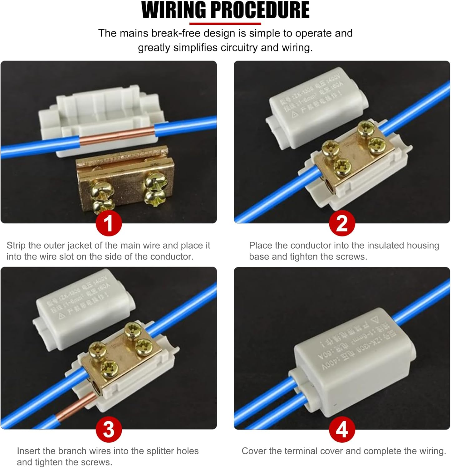 Wire Connector,2Pcs Wire Connector T Type Splicer Screw Terminal Block Set Kit 1000V 100A ZK‑1316
