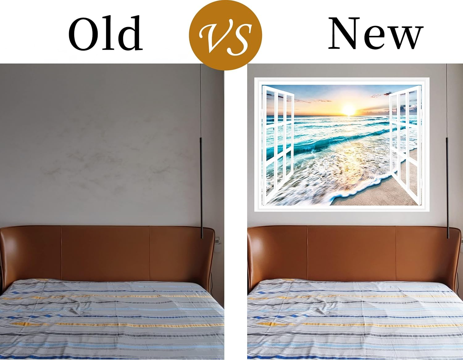 FLFK Fake Window Wall Sticker - Sunset Beach Faux Window Wall Mural for Wall Decor, Stick and Peel Wall Decals, 48"X32", Set of 2 Sheets image number 4