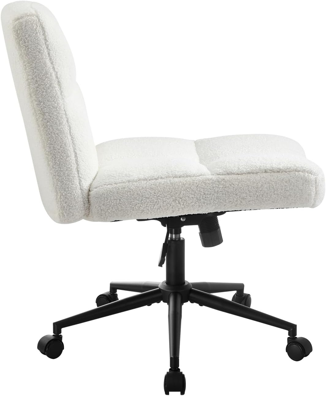 Oikiture Boucle Armless Office Chair with Mid Back and Wide Seat 360 Degree Rotatable Cross Chair White