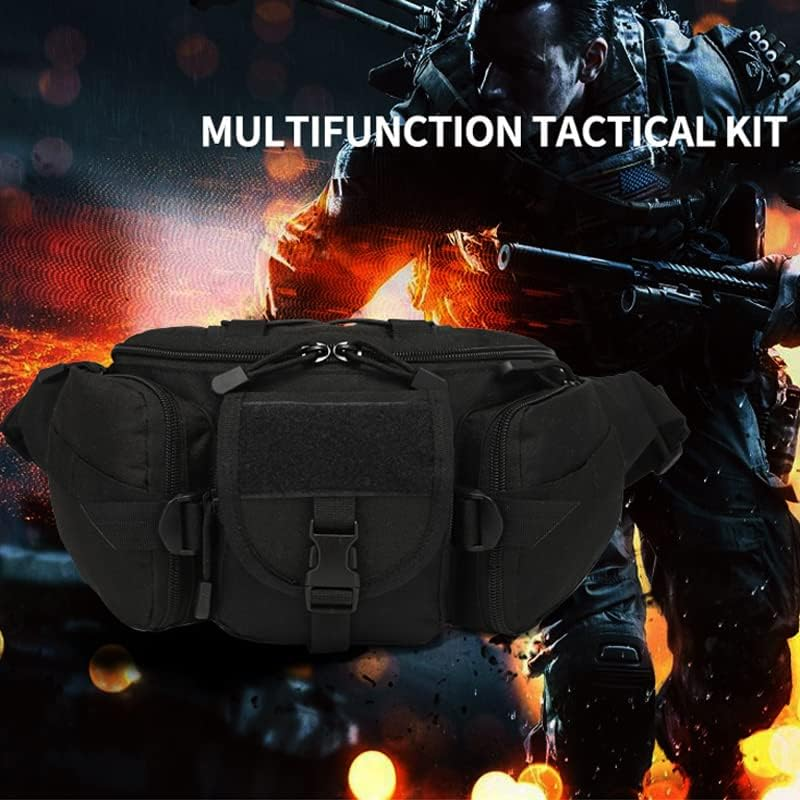 AIMALL 1X Utility Tactical Men Waist Bag Pack - Military Hiking Camping Belt Pouch, Durable Nylon, Multi-Functional with Adjustable Strap, 13.78 X 3.93 X 6.69 Inches, Black image number 1