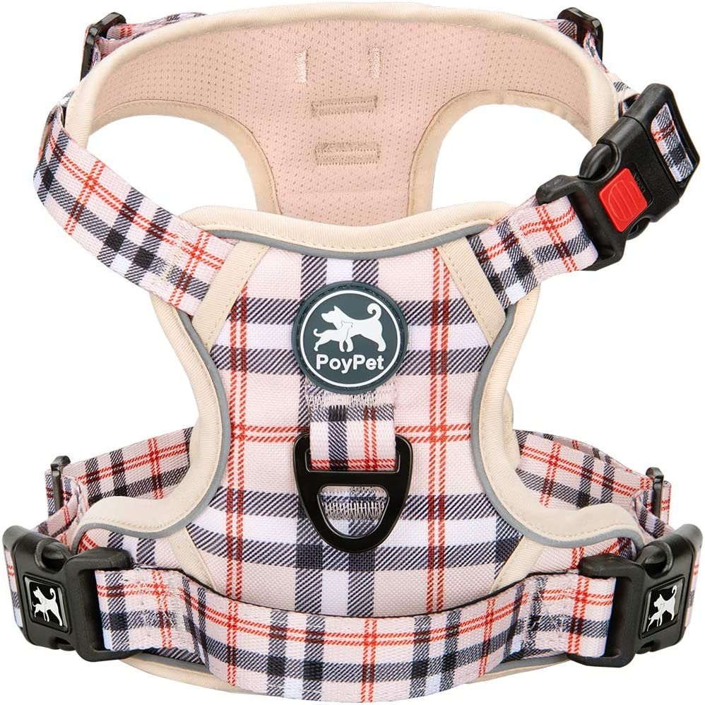 Poypet No Pull Dog Harness, No Choke Reflective Oxford Outdoor Vest, Adjustable Pet Harnesses with 2 Leash Clips, Easy Control Padded Handle for Small Medium Large Dogs (Black,S)