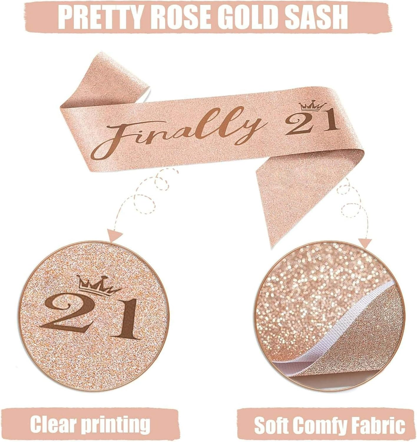 Birthday Party Favor Supplies for Women, Rose Gold Tiara & Sash, Pink, Adult, 21 image number 1