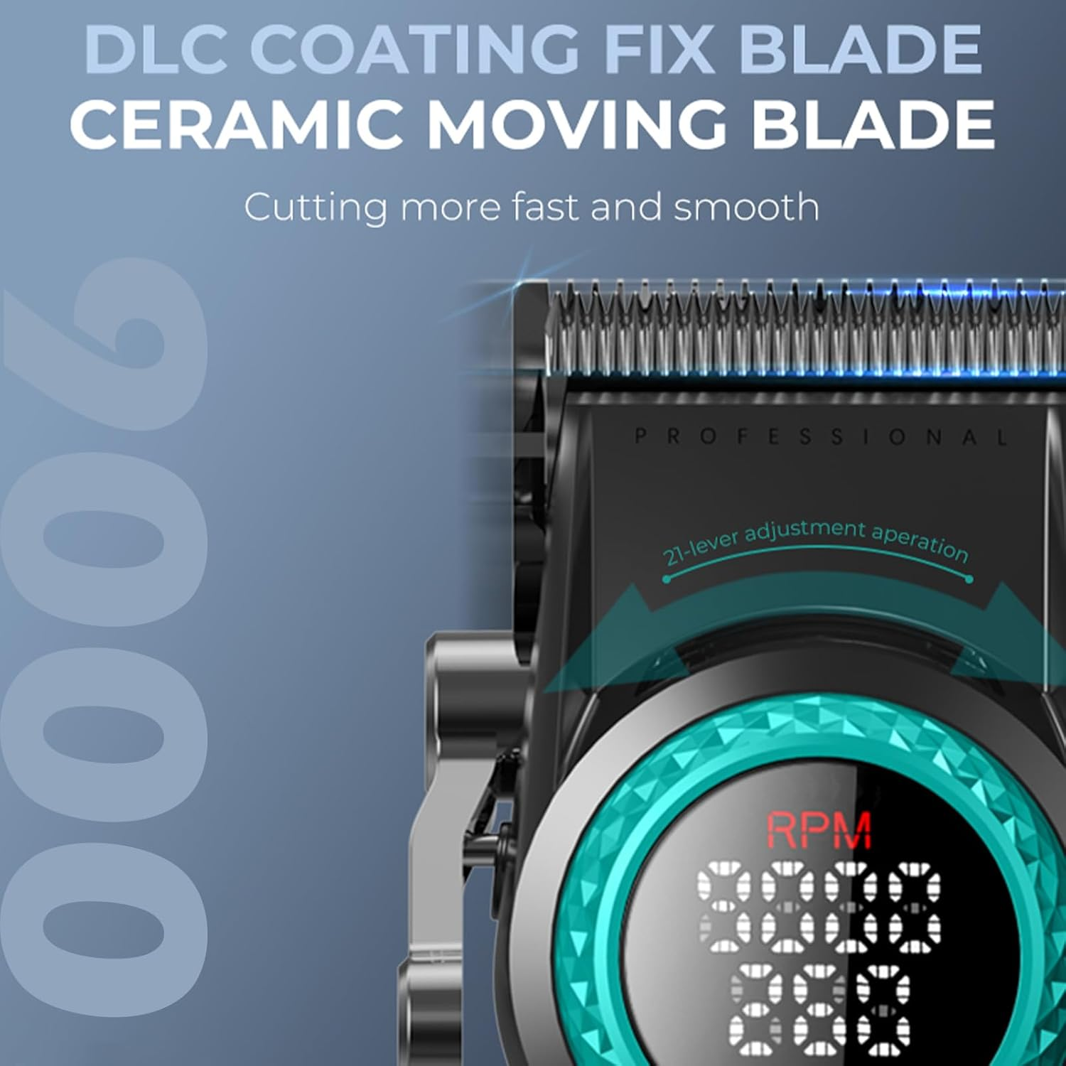 VGR 001 Professional Hair Clippers for Men, Cordless Barber Clippers for Hair Cutting, Carbon Steel Blade Hair Trimmers for Barbers, 9000RPM, LED Display, Black image number 2