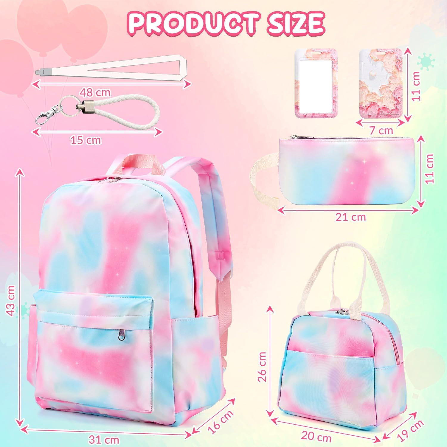 WOTOW Kids Backpack for Girls, Waterproof Large Capacity Schoolbags with Lunch Bag, Pencil Pouch & Card Case, Cute Stationery Set for Children Teens Kindergarten to Middle School - White Strawberry image number 2