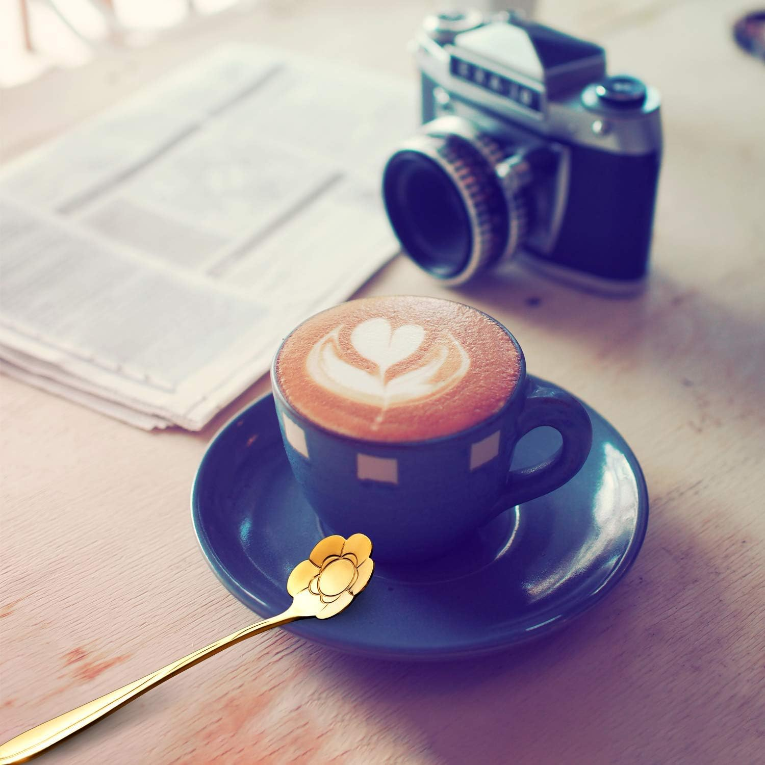 Ansaw 8 Pcs Flower Spoon Set, Stainless Steel Reusable Tea Scoops for Stirring, Coffee, Mixing, Sugar, Dessert, Cake, Ice Cream - Tableware for Tea Parties (Length: 4.9 Inch, Gold) image number 3