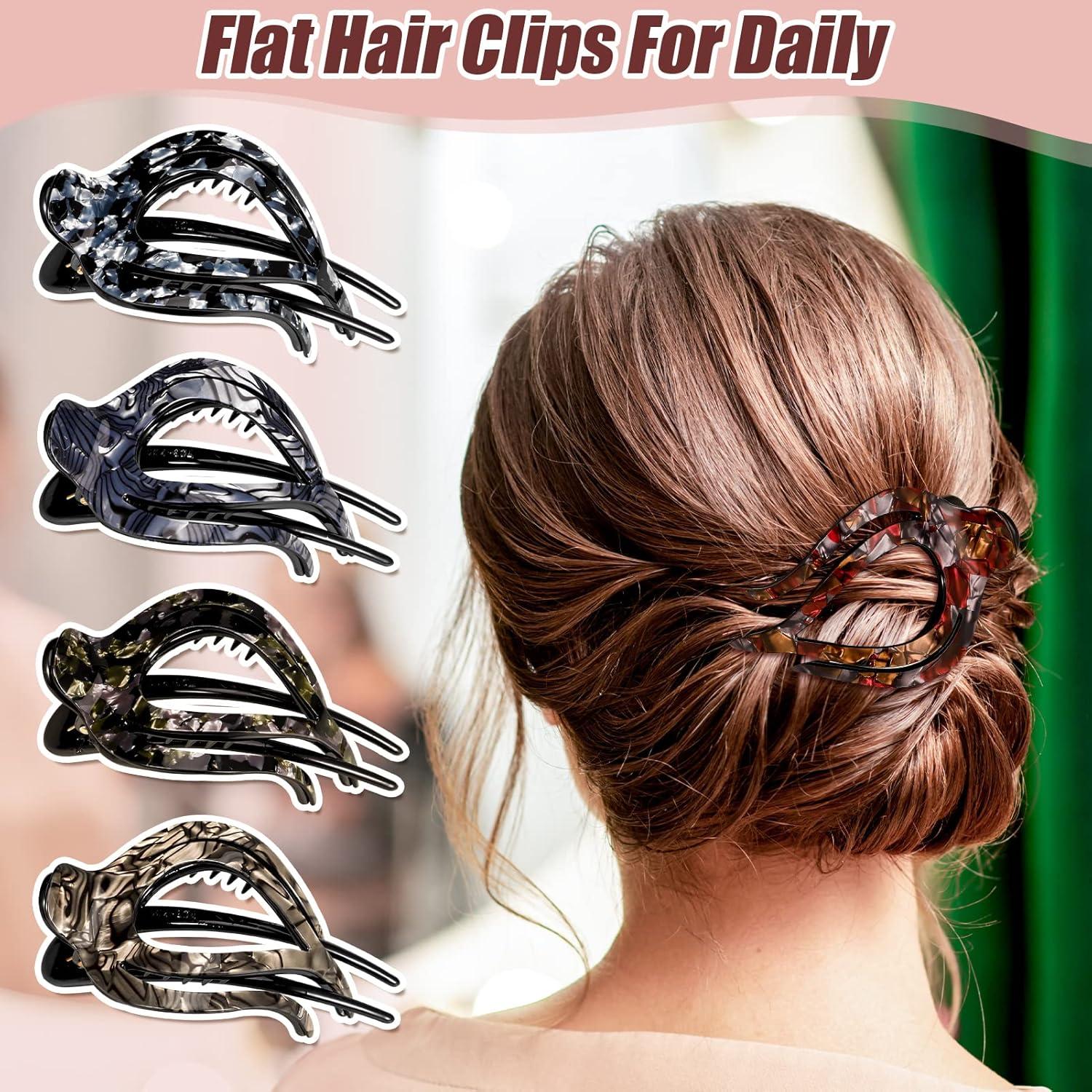 JOELELI 6 Pcs French Concord Flat Hair Clip Claw Alligator Oval Hair Clips No Slip Duckbill Hair Barrettes Heart Style Ponytail Hair Clamps for Women Girls Thick Thin Hair image number 4