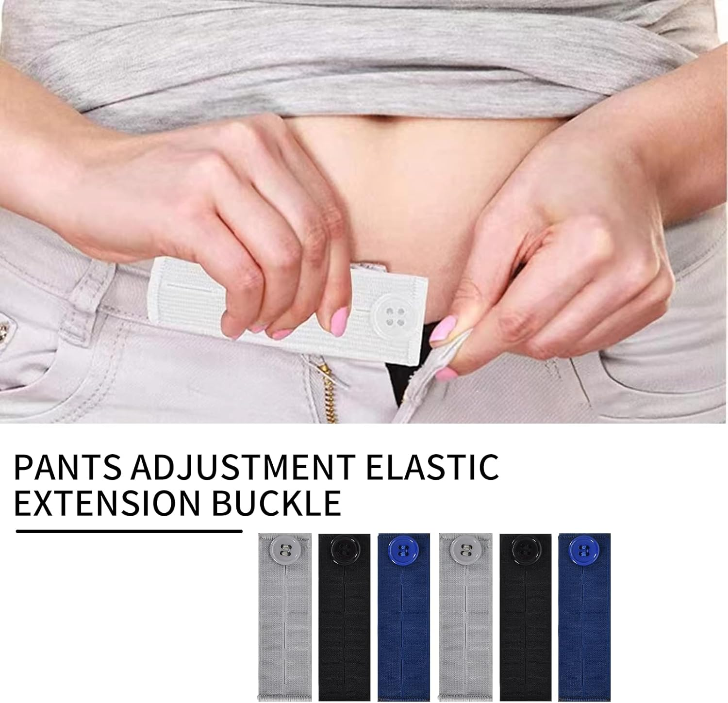 Adjustable Waist Extender, 6Pcs Adjustable Elastic Waist Extenders, Elastic Waist Extenders, Elastic Button Extender Pants Waist Extension for Trousers Jeans Pants Slacks Pregnant Trousers