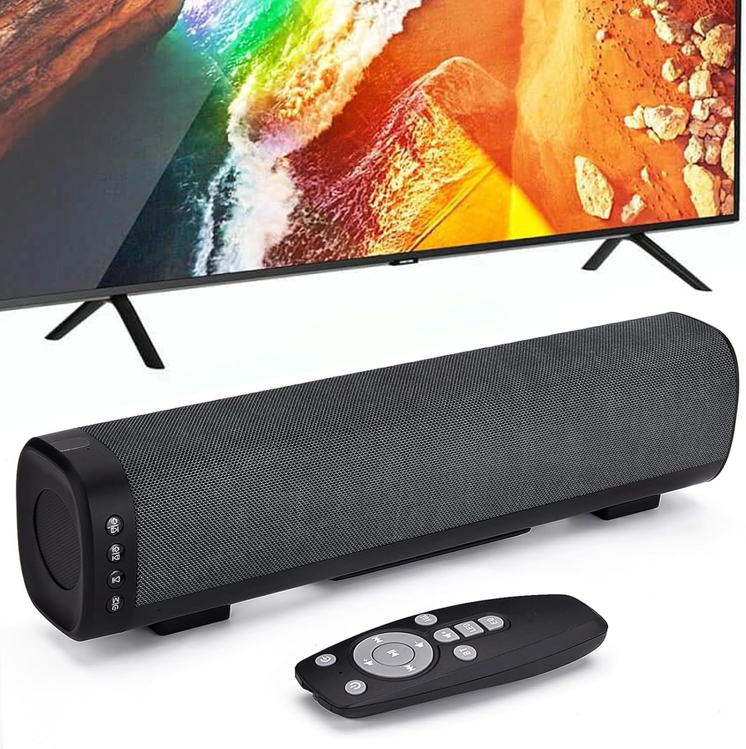 Mini Sound Bar for TV, 16 Inch Bluetooth Speakers, 50W Home Audio Speaker with Bass & Surround Sound with Subwoofer PC Desktop Soundbar and Speaker Bar with Aux/Hdmi/Optical/Usb-Wall Mountable-3Eqs image number 2