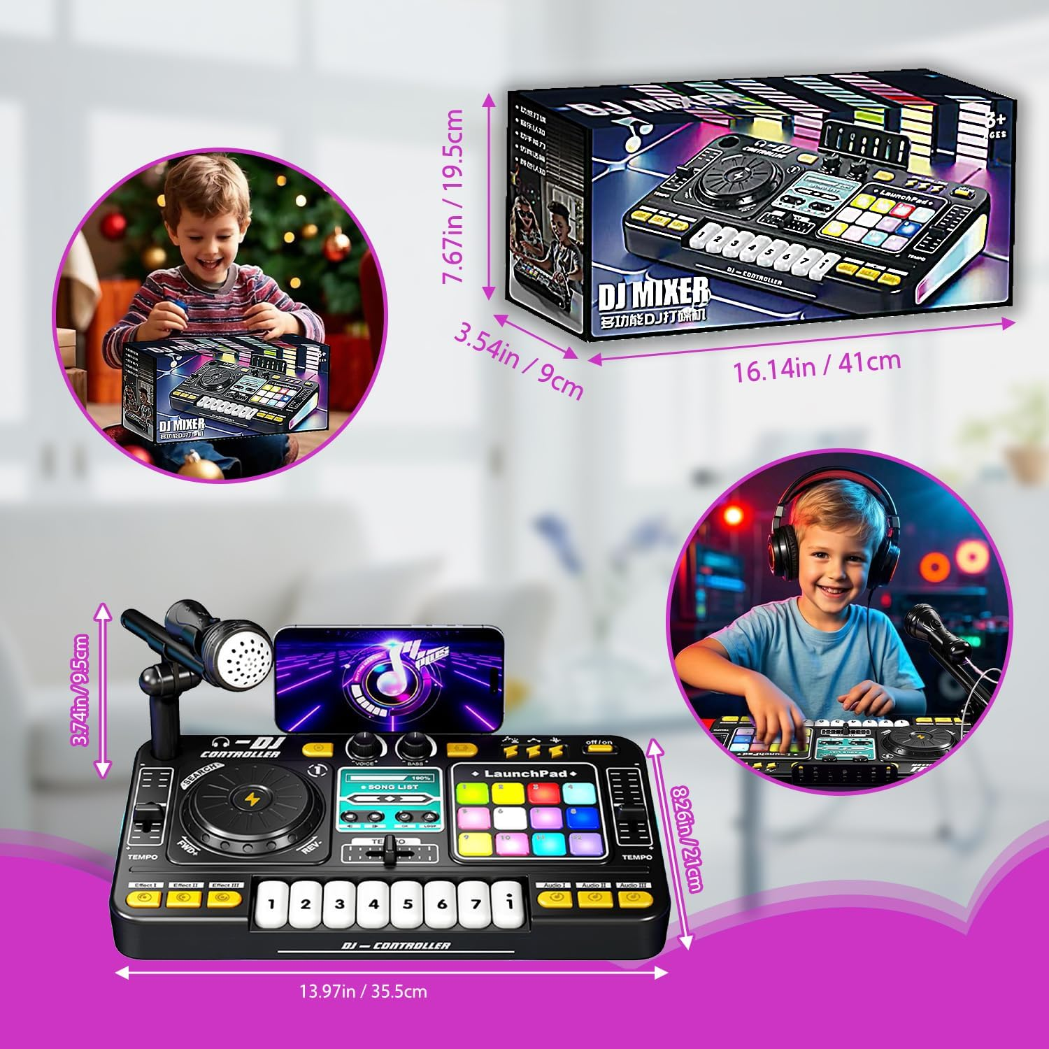 DJ Toy Set for Kids, Toddler Musical DJ Mixer with Lights, Sounds & Bluetooth, Multi-Functional Musical Instrument for Ages 4+