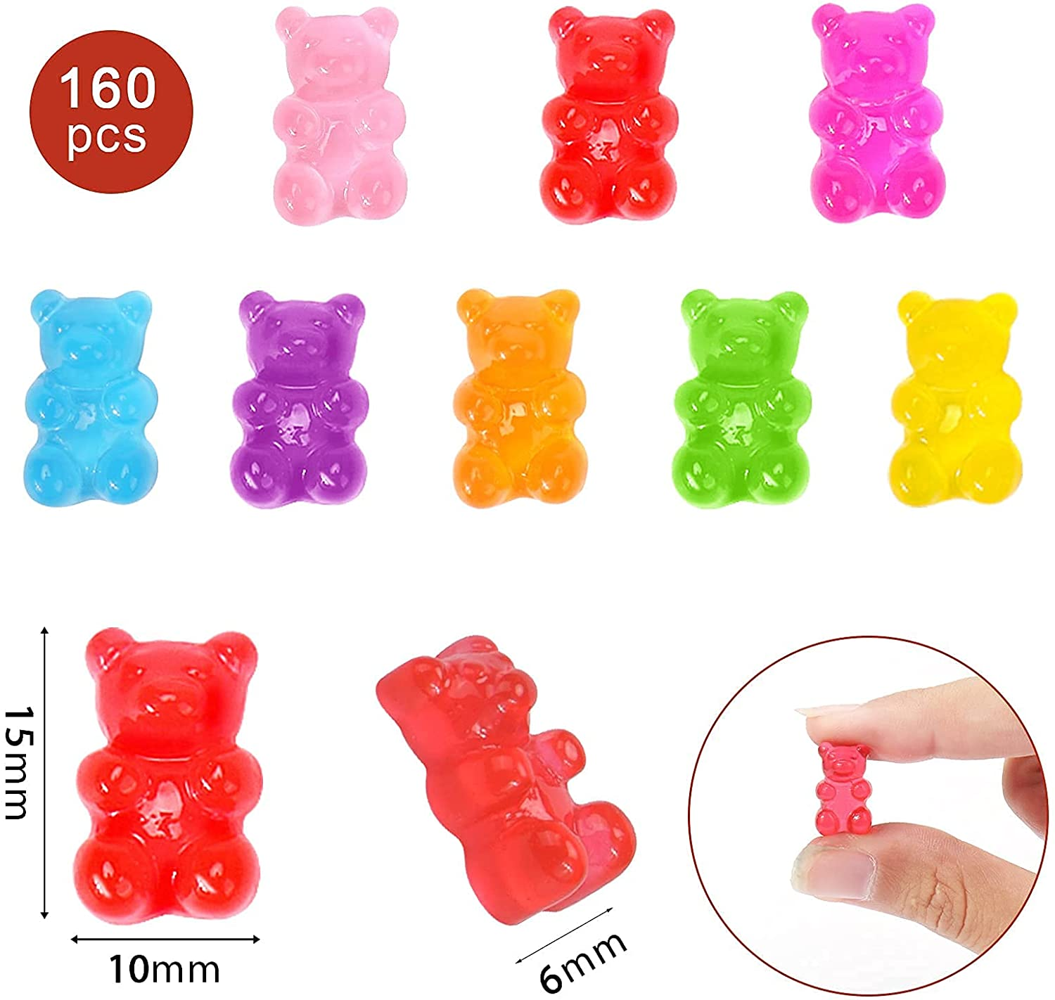 Palksky 160 Pcs Nail Charms - 3D, Gummy Bear Nail Charms for Nail Decoration, Kawaii Nail Art Supplies (8 Colors)