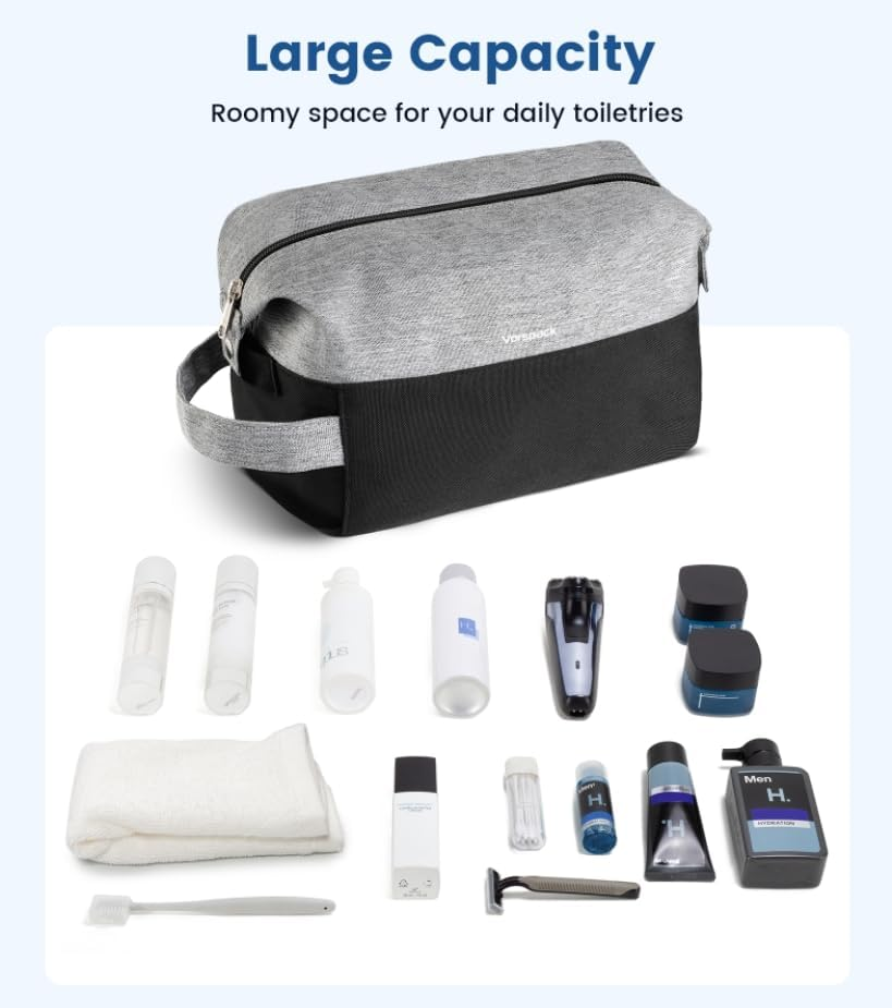 Vorspack Travel Toiletry Bag for Men - Lightweight Mens Toiletry Travel Bag Water Resistant Dopp Kit Shaving Bag, Black, Large