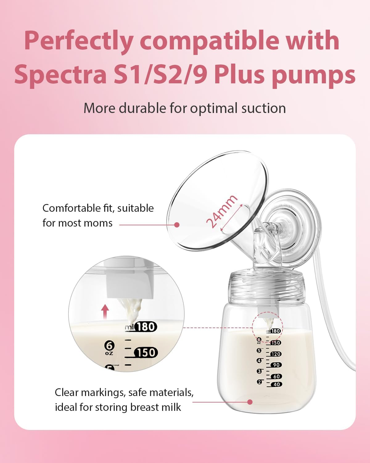 Breast Pump Parts Compatible with Spectra S1/S2/9 Plus, Not Original Accessories, Full Set Replacements Include 18Mm Flanges, Valves, Backflow Protectors (Duckbills Included), Tubings and Bottles image number 2