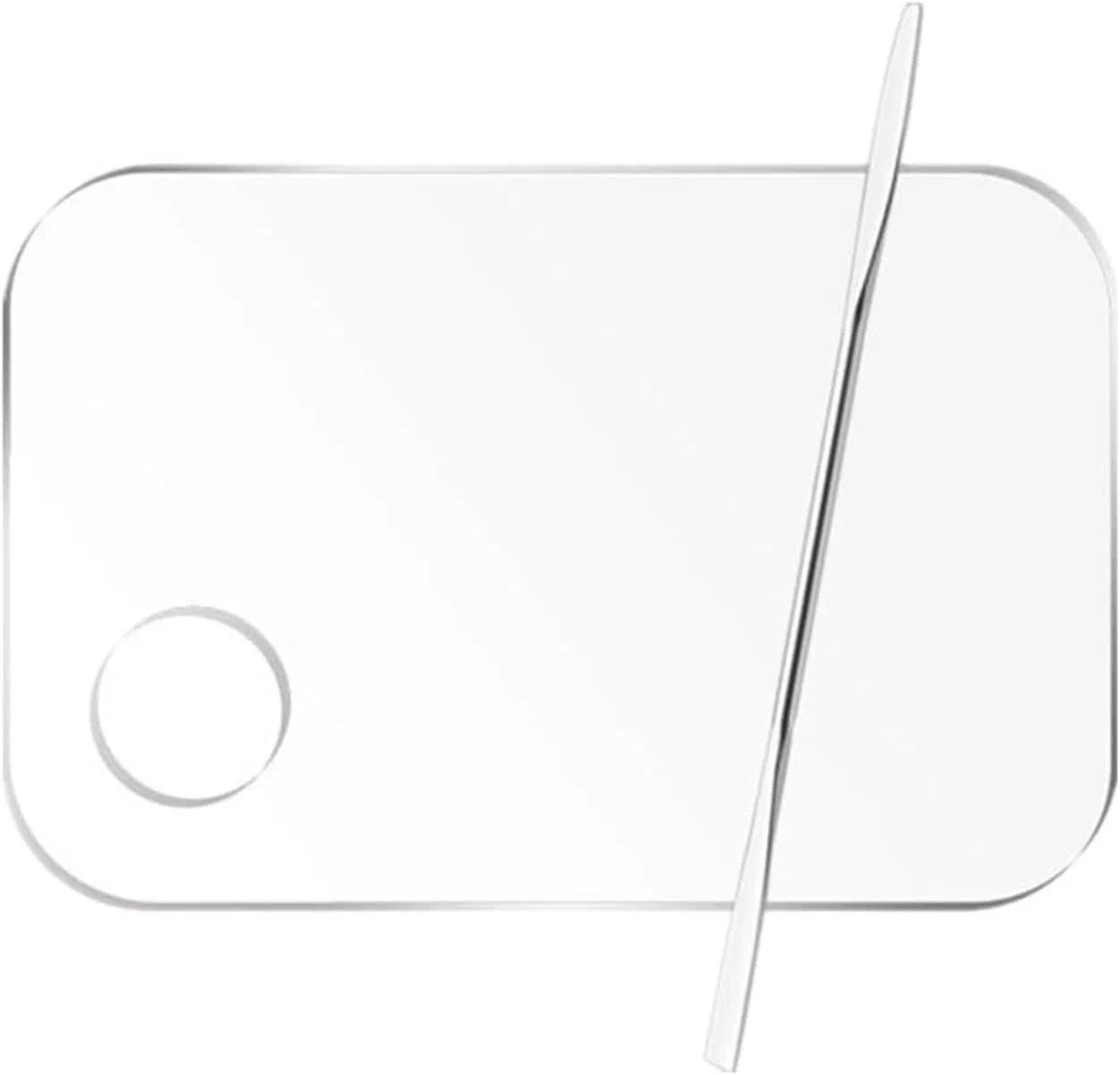 Professional 2 Pcs Makeup Palette and Spatula Set for Foundation Mixing with Rectangular Acrylic Tray and Stainless Steel Tool - Ruibex