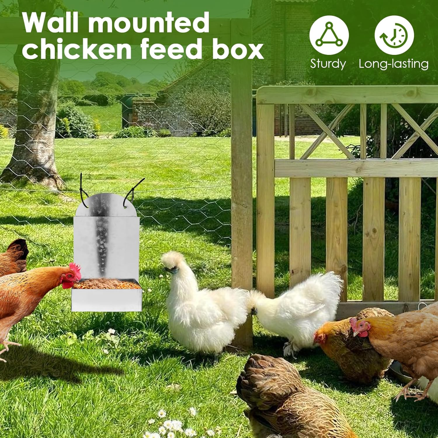 Chicken Oyster Shell Feeder, Metal Rooster Farm Grit Dispenser, Large Automatic Poultry Feeding Accessory for Duck Chicken Poultry image number 1