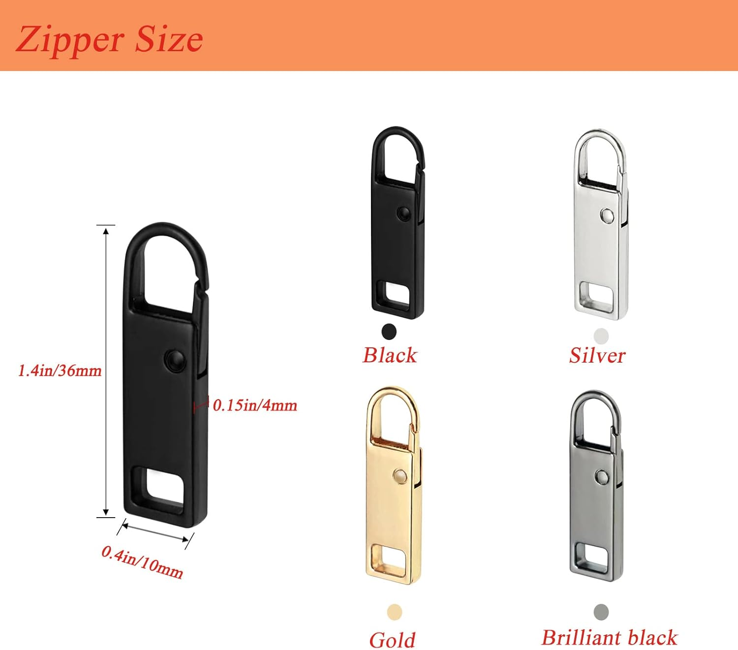 Urmspst Zipper Pull Replacement (2022 Upgraded), 8 Pcs Detachable Zipper Pull Tabs for Luggage Clothing Jackets Backpacks Boots Purse Coat(4 Color Black, Silver, Gold, Brilliant Black) image number 2