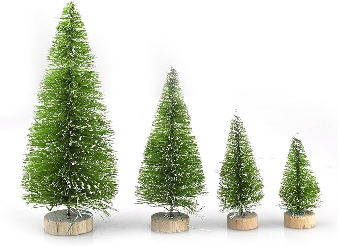 TREETDOBV 49Pcs Mini Pine Trees Artificial Mini Trees with Wood Base Sisal Trees, Bottle Brush Trees Set, Miniature Pine Trees DIY Crafts Sisal Trees for Christmas Table Room Decor(#1) image number 5