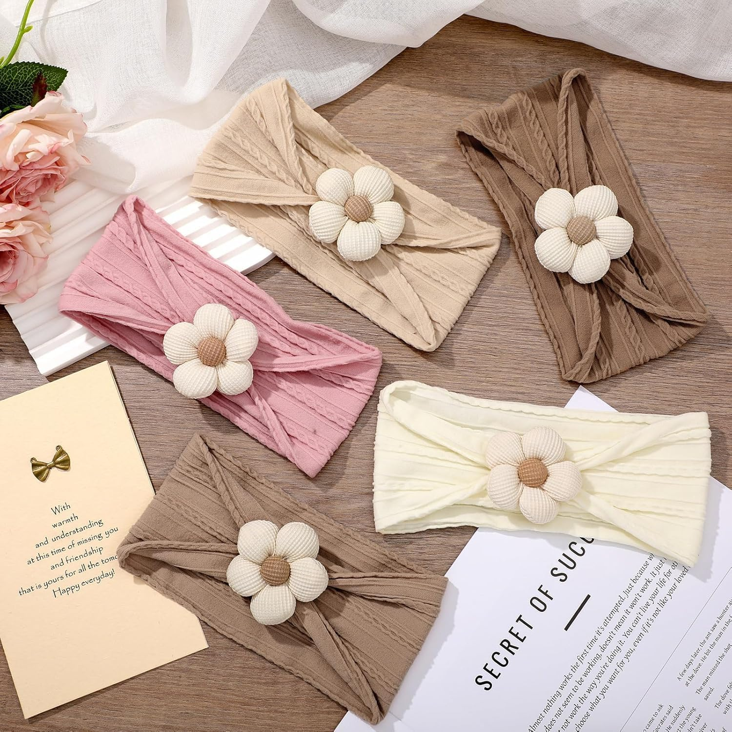 5 Pcs Baby Flower Headbands, Soft Nylon Baby Girl Headbands Flower Hair Accessories for Newborns Infant Toddler image number 3