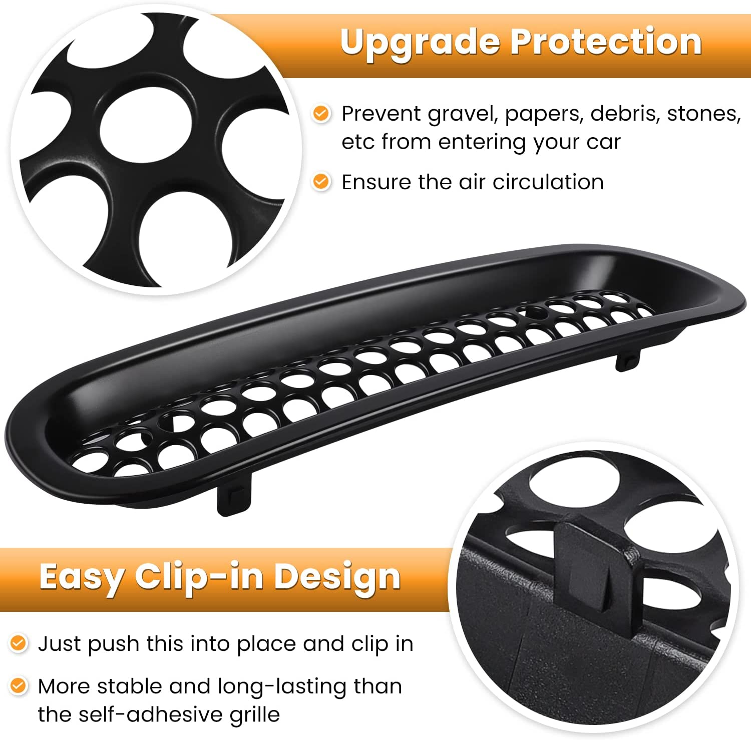 【Upgrade Matte Black Clip-In Version】 E-Cowlboy Front Grill Mesh Grille Insert Guard Kit for Jeep Wrangler JK JKU 2007-2015 (7PC/SET) image number 6