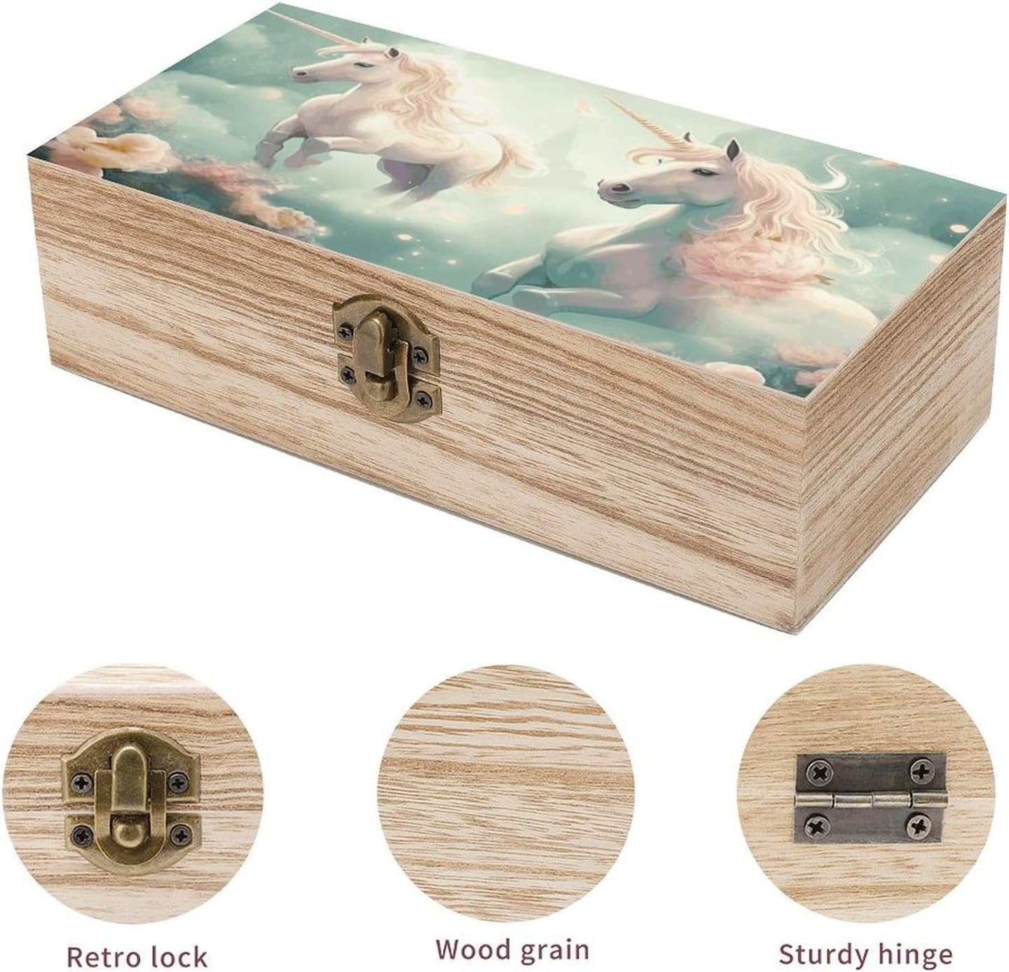 Unicorns Wooden Box Wood Wedding Keepsake Boxes with Lids Small Decorative Boxes Lightweight Wooden Memory Storage Box for Crafts Keepsakes Jewelry Photo Letter Storage image number 6