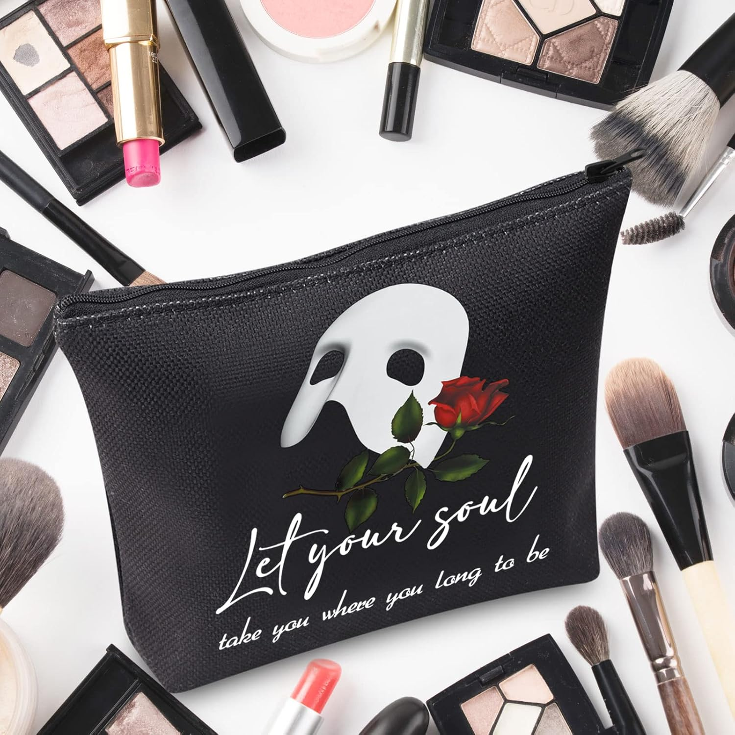WZMPA Broadway Musical Theater Cosmetic Makeup Bag the Phantom Fans Gift Let Your Soul Take You Where You Long to Be Musical Zipper Pouch for Women Girls, Let Your Soul, Fit image number 6