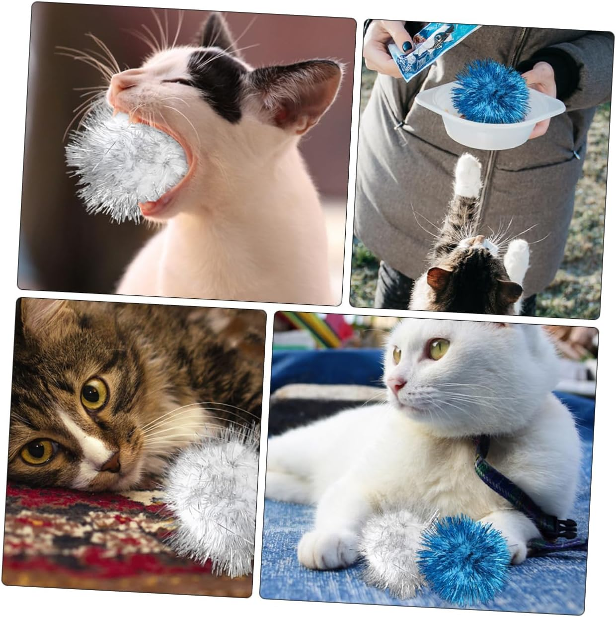 ANDRESLAD 18Pcs Cat Pom Balls Tinsel Pom Bite-Resistant Pet Ball Toy 5Cm for Cat Play and Teasing Interactive Indoor Toys Random Color image number 6