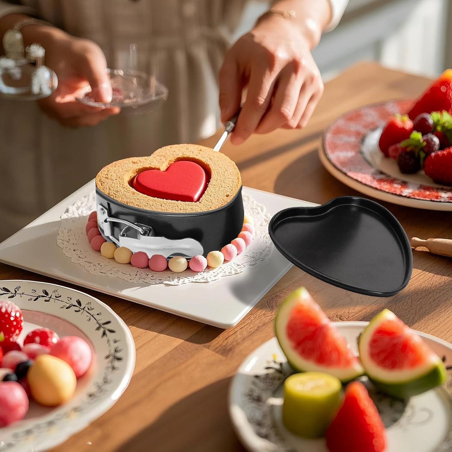 4 Inch Heart Cake Pan Heart Shaped Springform Pan Set of 2 Carbon Steel Cheesecake Pan Mini Cake Baking Mold Christmas Valentine'S Day Baking Accessories for Pressure Cooker Air Fryer image number 4