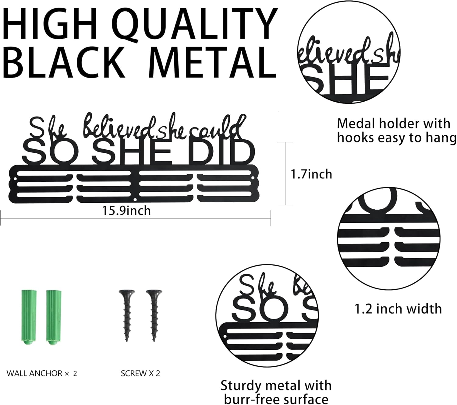 Goutoports Medal Hanger Display - Showcase and Protect Your Medals in Style Metal Resistant to Damage Breakage Bending - Equipped with Mounting Accessories Easy to Install (1-She Believed)