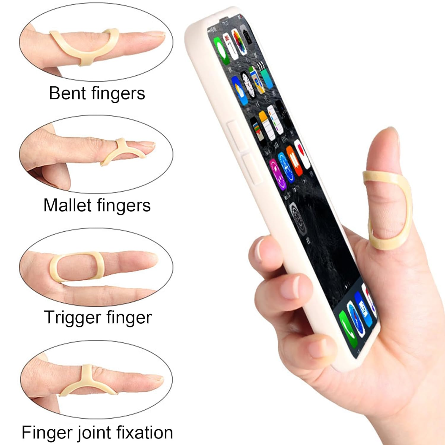 7Pcs Oval Finger Splint Finger Support and 5Pcs Finger Sleeves Trigger Finger Splint Finger Straightener Finger Brace for for Thumb Middle Index Ring Pinky Fingers (Size6,7,8,9,10,11,12) image number 1