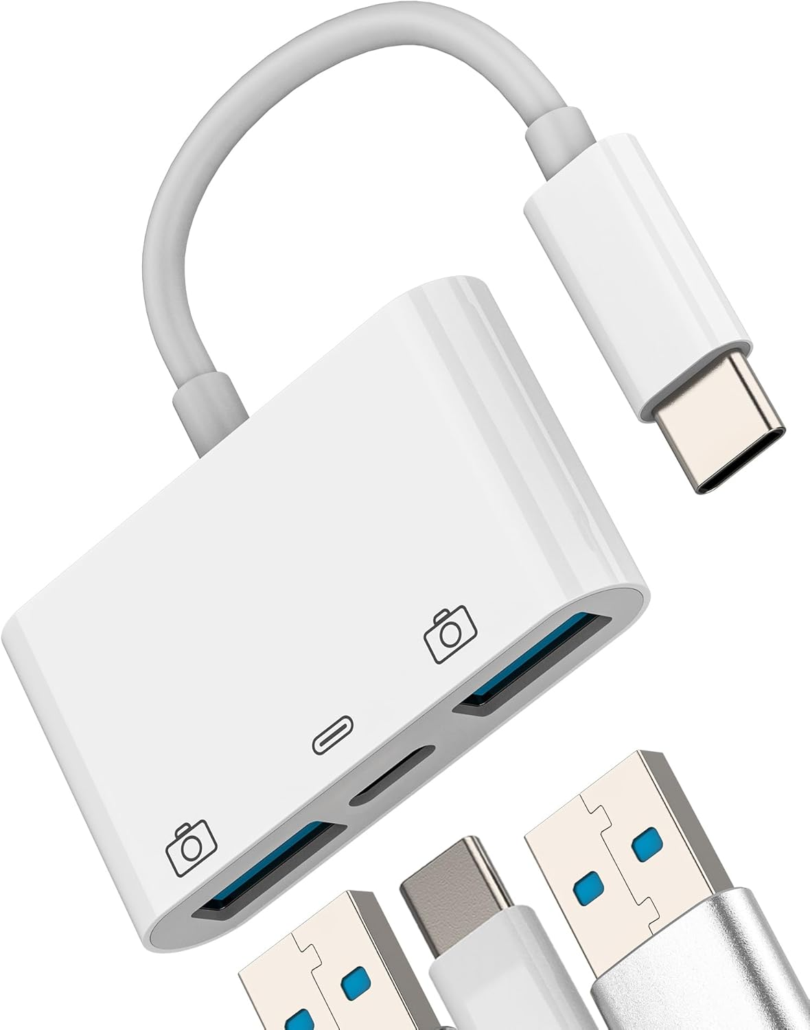 WASRUYI USB C to Dual USB 3.0 Adapter (3 in 1) for Iphone 16 Pro Max, Samsung S24/S23, Macbook, Ipad, Laptop, PC - USB-C to USB 3.0 Connection, Data Transfer, Charging