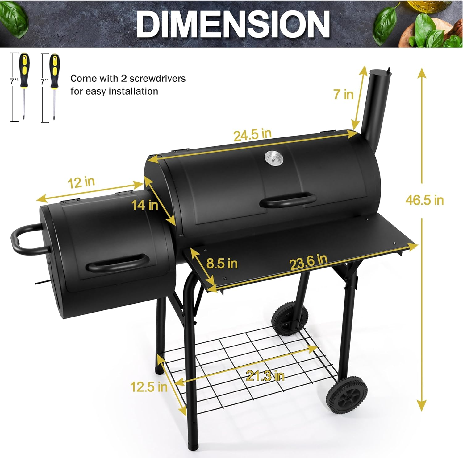 Charcoal Grills Outdoor BBQ Grill, Barrel Charcoal Grill with Side Table, with Nearly 438 Sq.In. Cooking Area, Cooking Space for 6-10 People, Ideal for Camping and Backyard BBQ image number 2