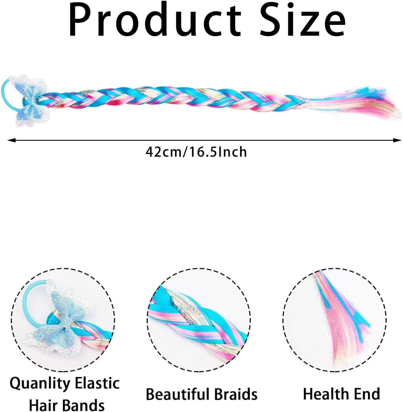 Children'S Twist Braided Colorful Wig Hair Ring Hair Extension Clips for Girls, Fashion Gradient Color Sequins Cute Girl Princess Headdress Children'S Day image number 3